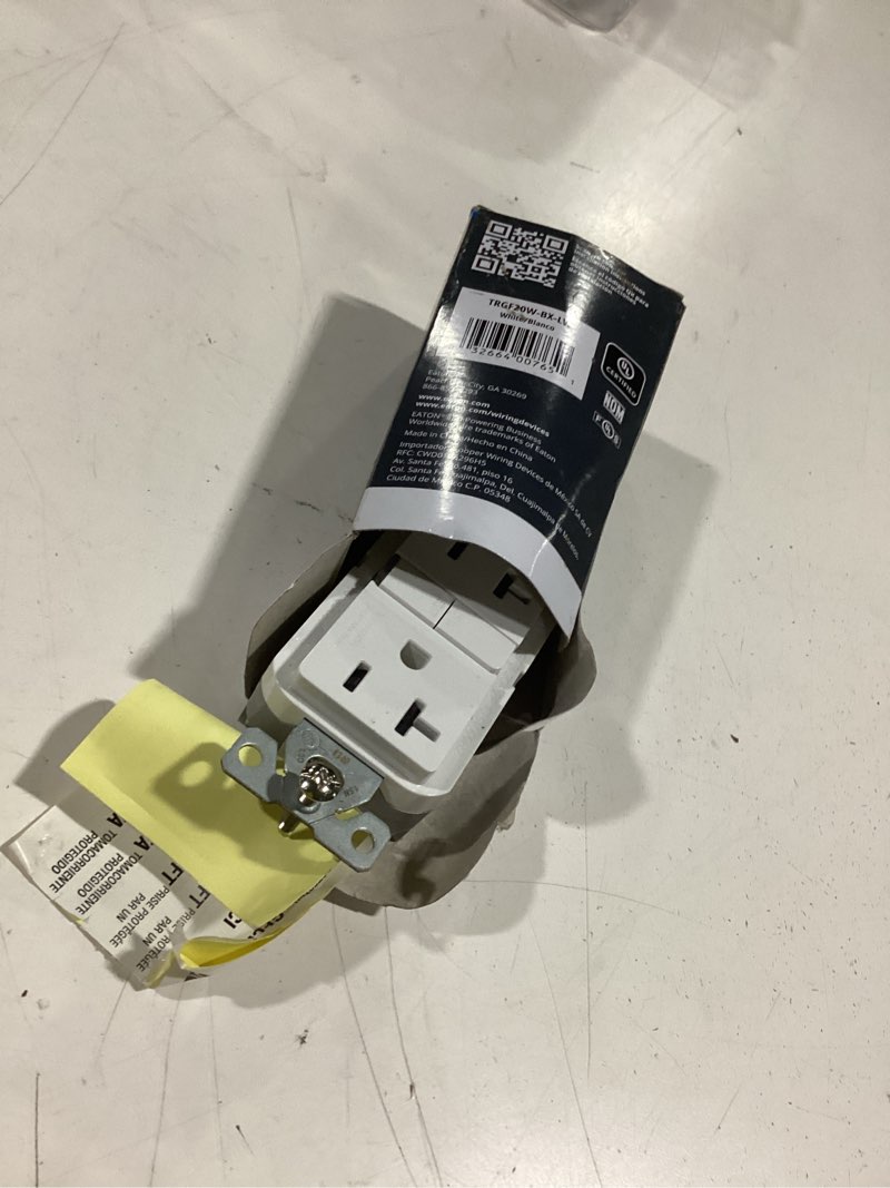 Condition photo showing As Is for eaton 20-amp 125-volt tamper resistant gfci residential decorator outlet, white