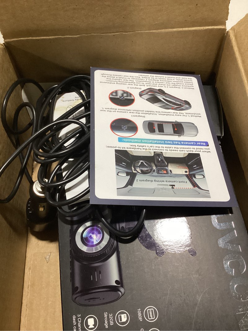 dash cam front and rear, 1080p dash camera for cars, 3 channel car camera front rear and inside with