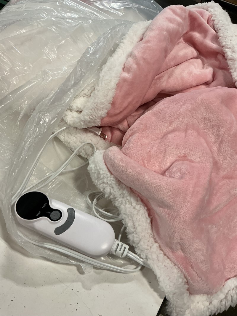 Condition photo showing As Is for electric heated blanket full size 72"x84", soft flannel with overheat protection, 9 adjustable heat settings & 10-hour auto-off timer, fast heating for winter comfort, pink 04-pink full 72"x84"