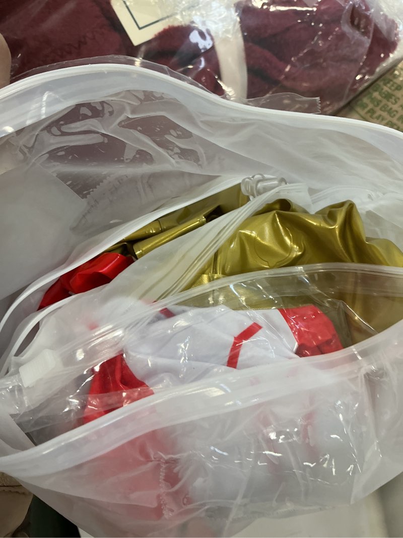 Condition photo showing As Is for 2 Pieces 32 Inch Giant PVC Inflatable Christmas Decorated Ball Ornaments Outdoor Large Xmas Blow Ball Decorations for Christmas Themed Party Ornaments(Candy,Red White) Candy Red and White