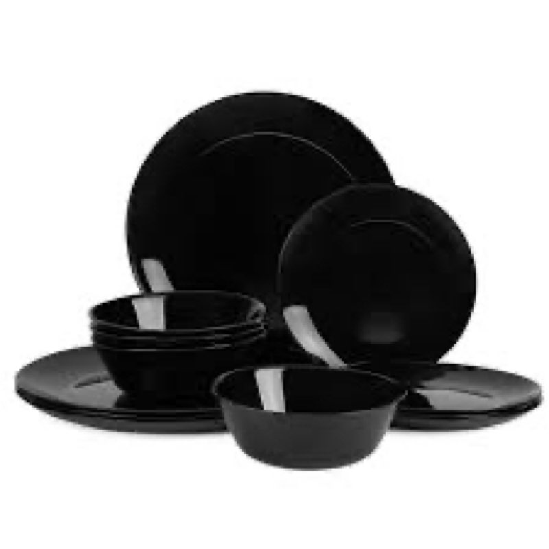 laglint dinnerware sets for 4, 12 pieces opal glass plates and bowls set, dishwasher and microwave s