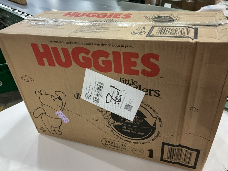 Condition photo showing New/Like New for huggies size 1 diapers, little snugglers diapers, size 1 (8-14 lbs), 198 count (6 packs of 33), packaging may vary