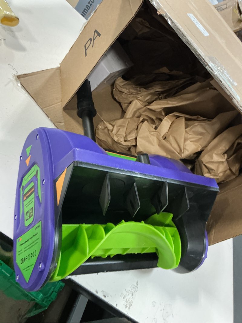 Condition photo showing As Is for 20V Lithium-Ion Cordless Electric Snow Shovel, 12 inch Snow Blower, Electric Snow Thrower with 2Ah Battery and 1 Hour Fast Charger