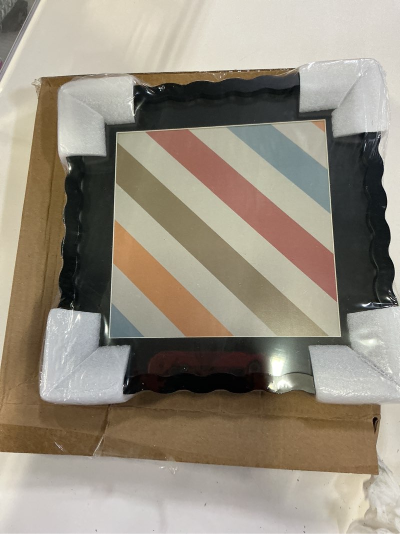 Condition photo showing New/Like New for 10x10 picture frame with mat for 8x8, wavy edge wooden real glass photo frame for tabletop and wall hanging, black, 1 pack black 10x10 in