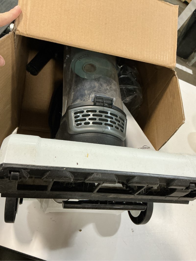 Condition photo showing As Is for Amazon Basics Upright Bagless Vacuum Cleaner for Carpet and Hard Floors, With Crevice and Upholstery Tools, Detachable Handle, Lightweight (8.4 lbs), 1.7L Dust Cup, 720W, 25ft Cord, Black/White