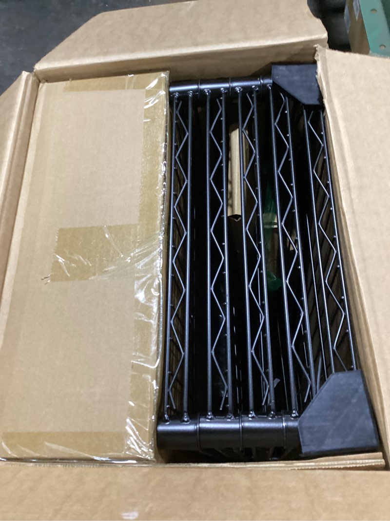 Condition photo showing New/Like New for izeuk linked storage racks, diy adjustable heavy duty metal shelving unit for corner, ideal for kitchen, garage, warehouse, and garden (black, 15.7" d x 33.5" w x 70.5" h, 1433 lbs capacity) 5 tier, 15.7" d x 33.5" w x 70.9" h black