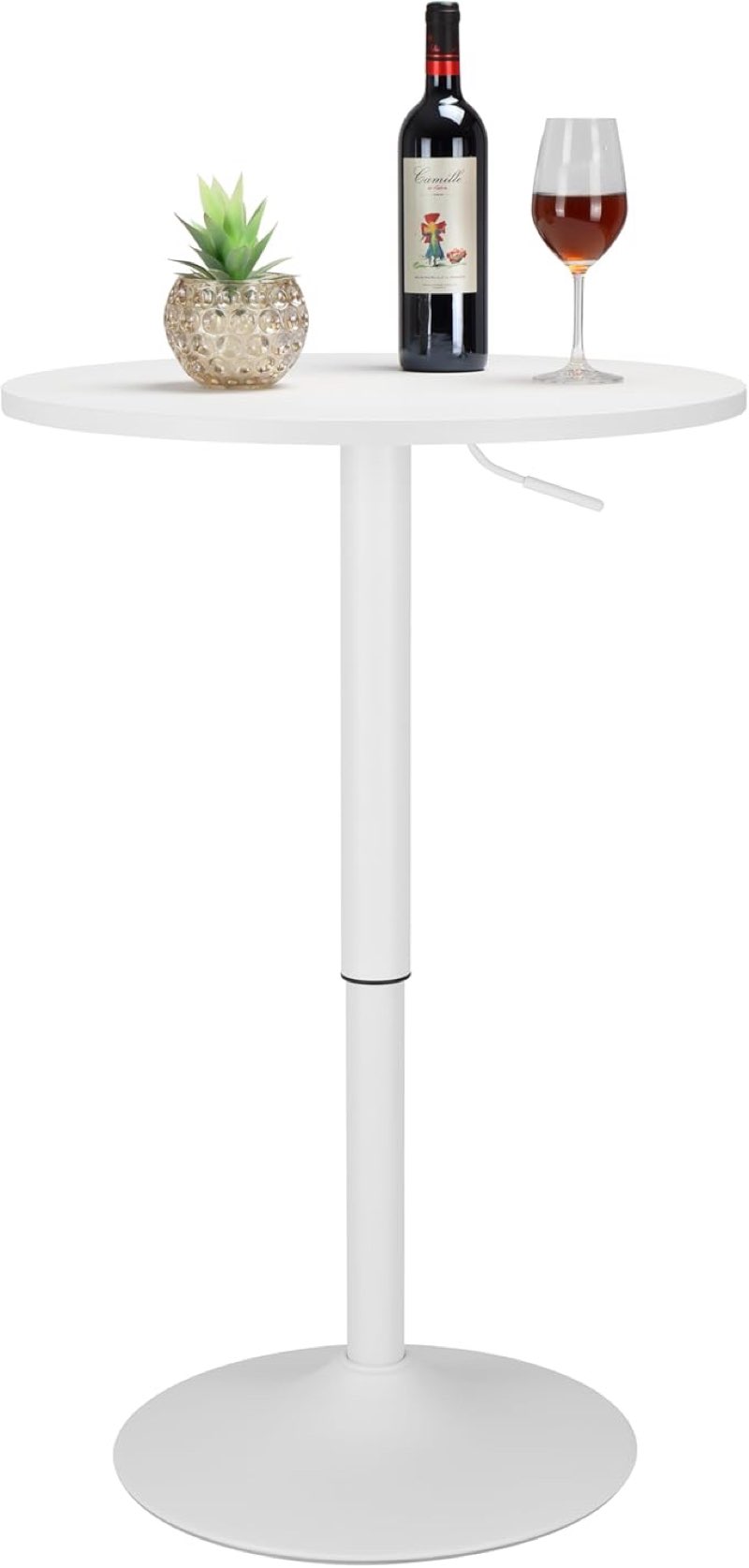 Finnhomy 24'' Round Cocktail Bar Table with Metal Base, Tall Bistro Pub Table, Adjustable 27.9''-35.4'' Counter Bar Height for Kitchen, Dining Room, Living Room, Easy Assembly, White