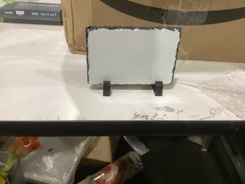 Condition photo showing As Is for Sabary 18 Pcs 4'' x 6'' Sublimation Photo Slate Blanks Rock Stone Bulk Christmas Photo Picture Frames Commercial Plaque with Display Stand for Desktop Souvenir Wedding Xmas DIY Craft Decoration 6 x 4 Inch