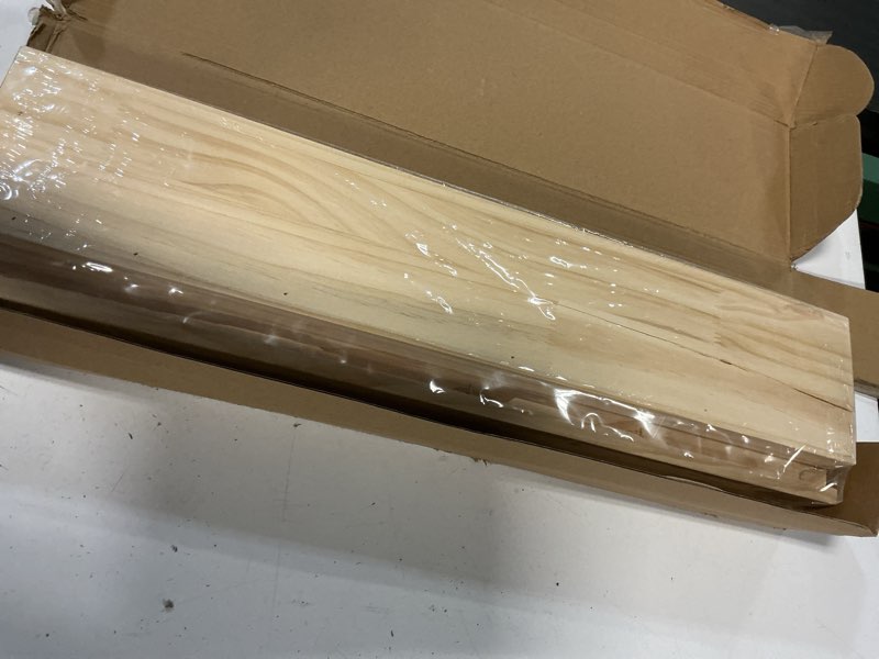 Condition photo showing As Is for (Defect)MBYD 24 Inch Floating Shelves Natural Wood Set of 3, Wall Mount Picture Ledge Wooden Wall Shelf for Home Decoration Nursery Book Shelves for Bedroom, Living Room, Office, Kitchen, 3 Same Dimensions Natural Set of 3 24 in