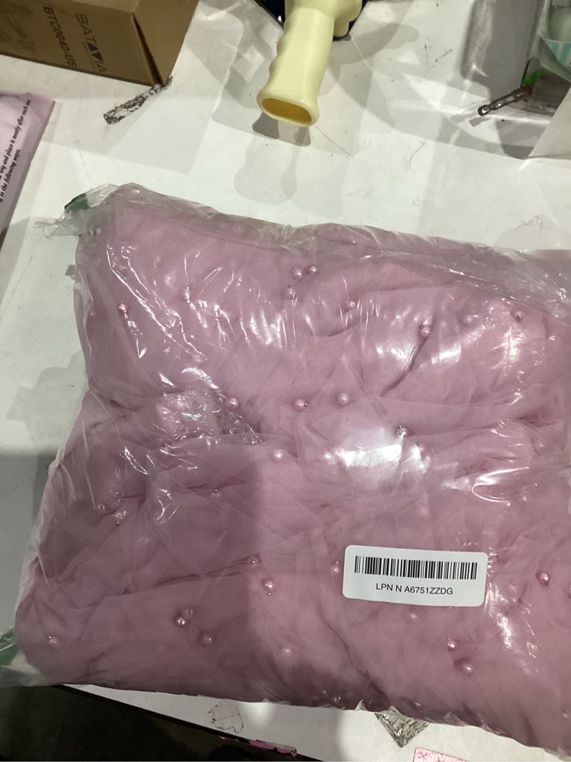 Condition photo showing New/Like New for Fivenl 12 Pack 10FT Pearl Table Runner 30x120 Inch Pink Tulle Fabric Boho Rustic Sheer Table Runners Lace Table Cloth for Wedding Bridal Shower Birthday Party Arch Veil Dessert Table Decor (Pink) Pink 12