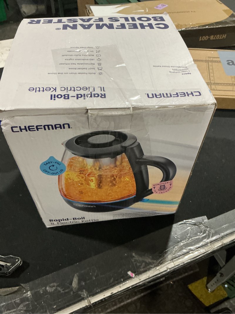 Condition photo showing Good Condition for Chefman Electric Kettle with Tea Infuser, Compact 1L (4 Cups), 1500W, Removable Lid for Easy Cleanin