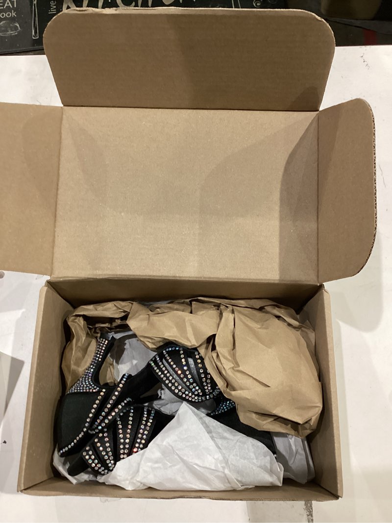 Condition photo showing As Is for TINRYMX Women Latin Dance Shoes Rhinestones Sparkly Ballroom Salsa Performance Party Dancing Heels,Model-L432/L506 6.5 A-l506-black-suede Sole-3 Inch Heel