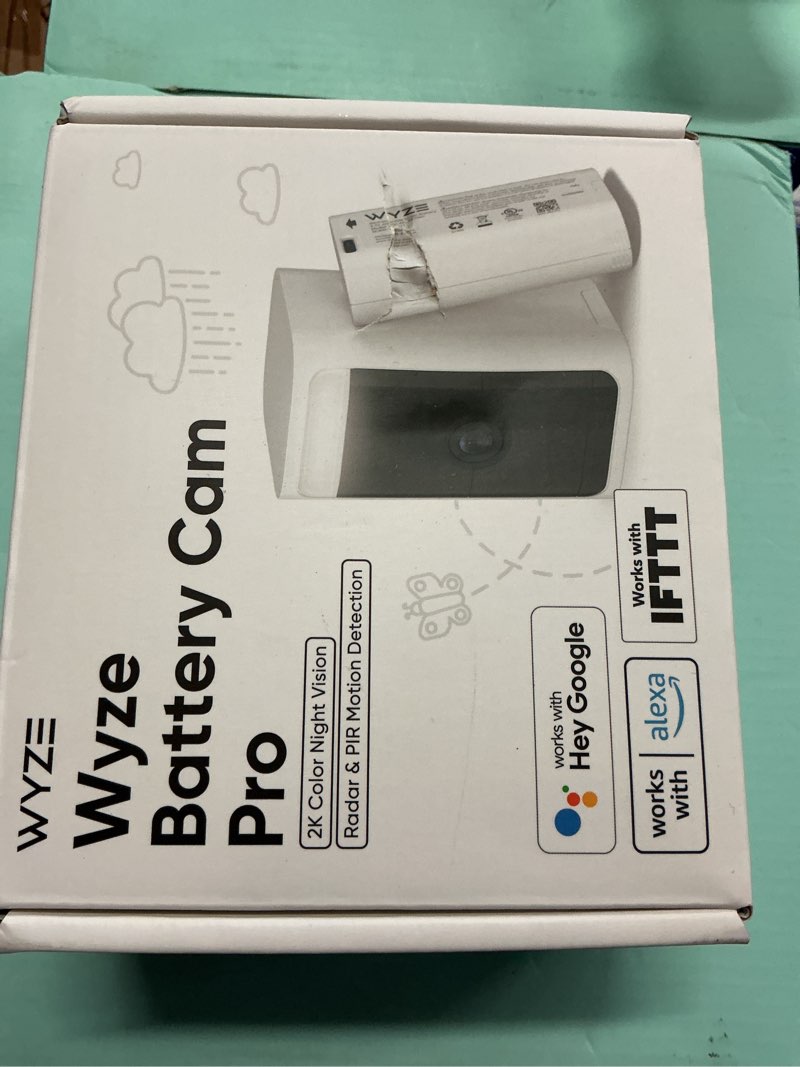 Condition photo showing As Is for wyze 2k hdr rechargeable battery outdoor/indoor security camera, color night vision, integrated spotlight & siren, wire free, 2-way audio - white, 1-pack white camera only
