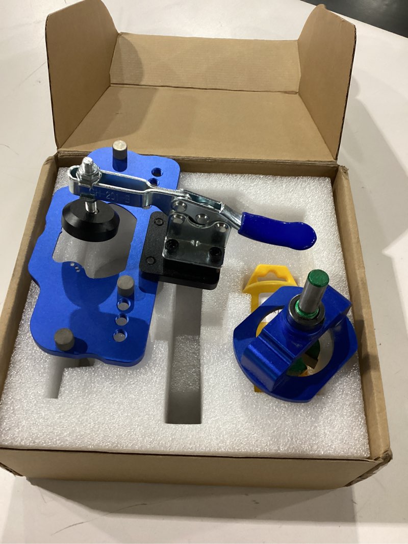 Condition photo showing Good Condition for tourace concealed hinge jig with clamp,made of aluminum alloy, get professional results every time for cabinet and door installation, 35mm hole drilling guide locator suitable for american&european blue