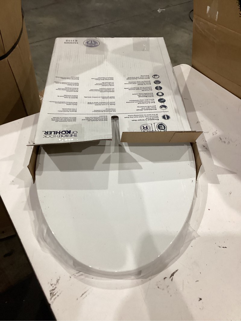 Condition photo showing As Is for kohler k-27331-0 glissade readylatch quiet close elongated toilet seat, white