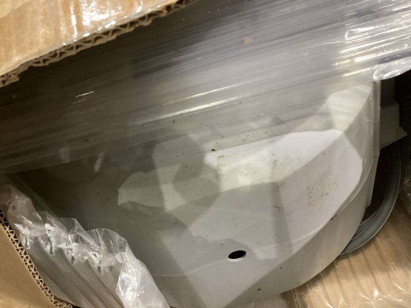 Condition photo showing As Is for ayleid retractable garden hose reel,1/2 in x 130 ft wall mounted hose reel, with 9- function sprayer nozzle, any length lock/slow return system/wall mounted/180°swivel bracket (gray) 130ft light gray