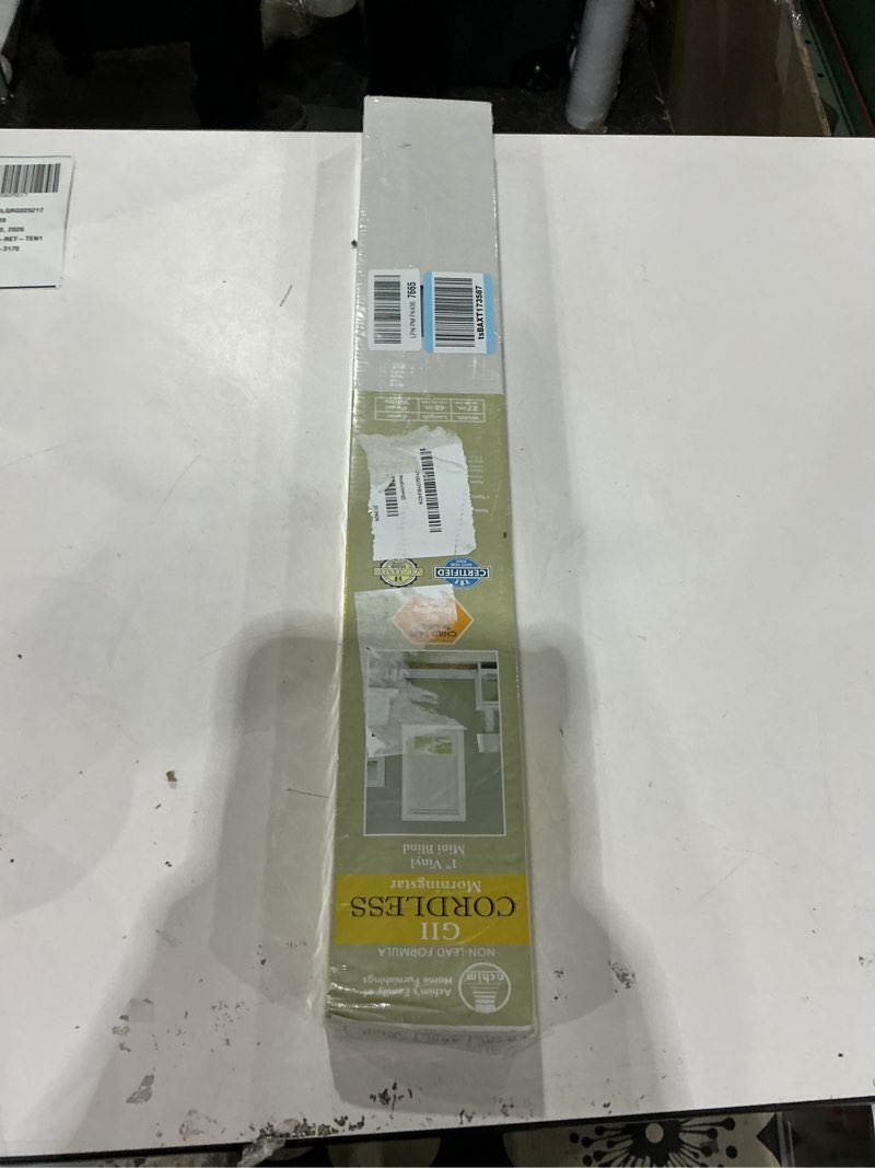 Condition photo showing New/Like New for Cordless Light Filtering Mini Blind - 27 Inch Width, 48 Inch Length, 1" Slat Size - Pearl White - Cordless GII Morningstar Horizontal Windows Blinds for Interior by Achim Home Decor 27"W x 48"H Pearl White
