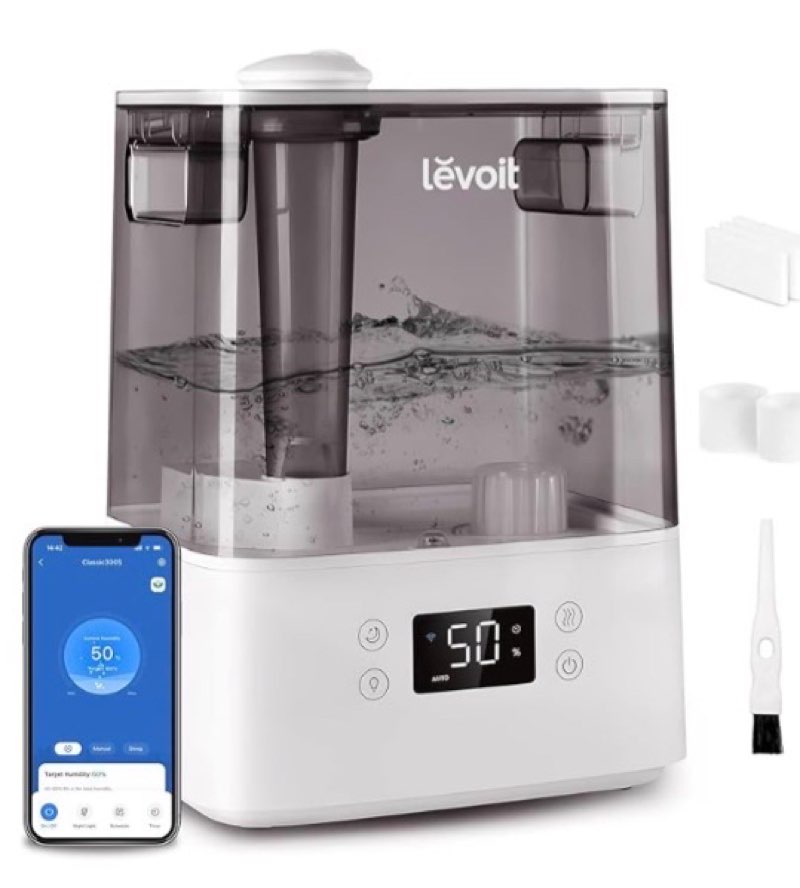 LEVOIT Humidifiers for Bedroom Large Room Home, (6L) Cool Mist Top Fill Essential Oil Diffuser for Baby & Plants, Smart App & Voice Control, Rapid Humidification & Auto Mode - Quiet Sleep Mode, Gray