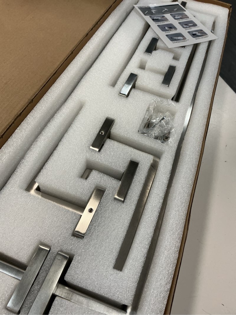 Condition photo showing Good Condition for Bathroom Hardware Set 10 Piece Brushed Nickel Bathroom Accessories Set SUS304 Towel Bar Set Includes 2 Towel Bar 24 Inch+2 Towel Holder+2 Toilet Paper Holder+4 Towel Hook (10, Brush Nickel) Brush Nickel 10