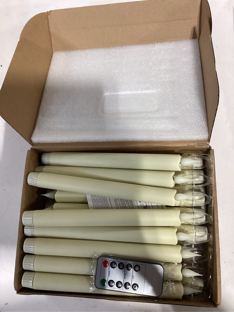 Condition photo showing Good Condition for 24-pack flameless taper candles, 9.25 inch battery operated led candlesticks with remote & timer - realistic flickering flame, warm ivory, safe smokeless for wedding christmas church party home decor 24pack-flameless taper candles ivory