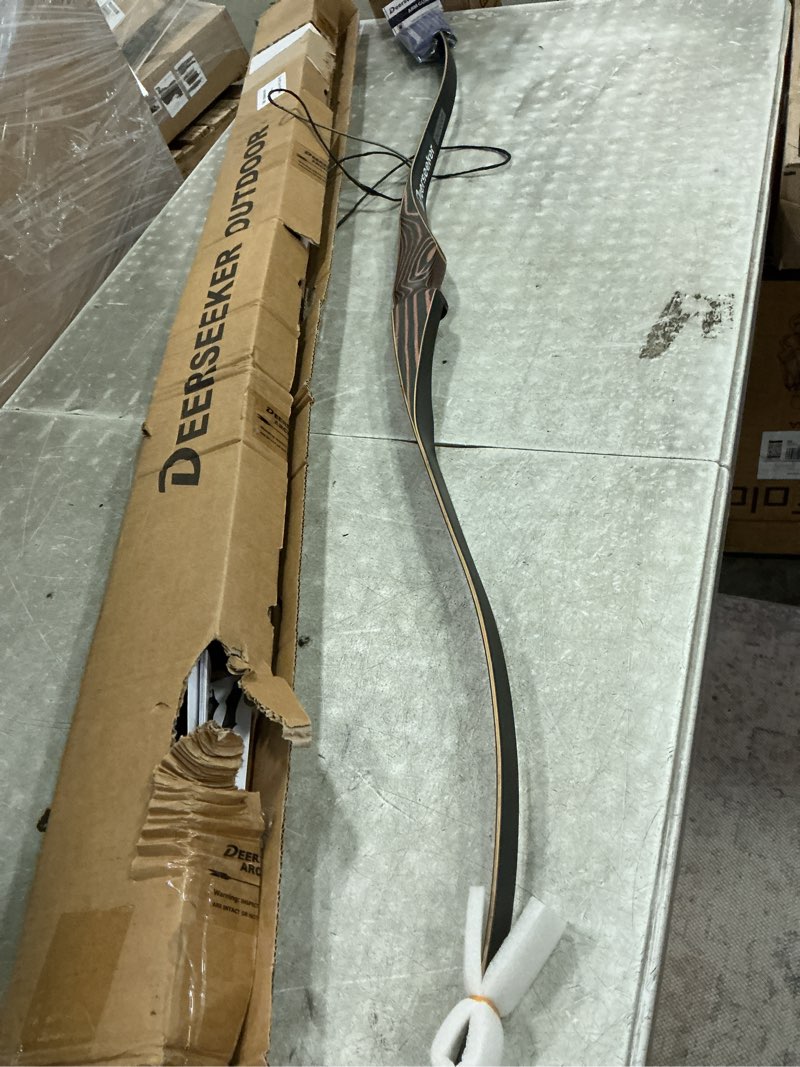 Condition photo showing As Is for deerseeker outdoor archery 54" traditional bow hunting longbow with bamboo core limbs handmade recurve bow rh/lh for targeting practice shooting youth & adults bow set right hand black 25.0 pounds