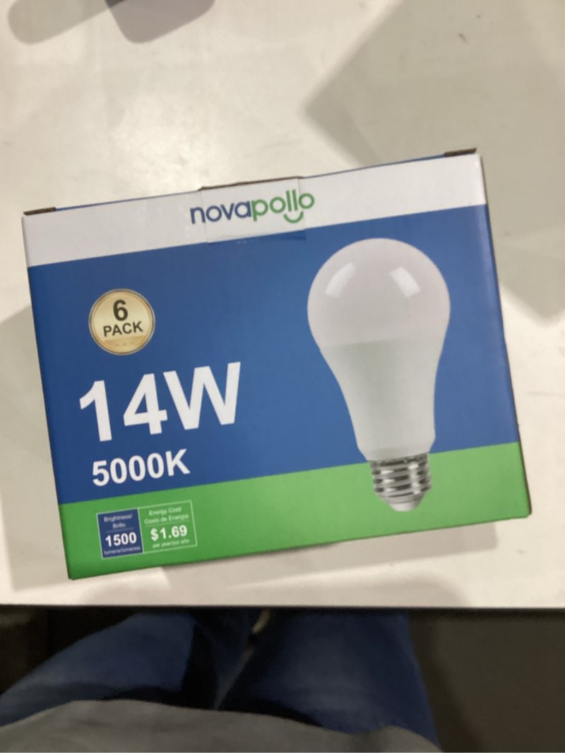 Condition photo showing New/Like New for LED Light Bulbs, A19 100 Watt Equivalent LED Bulbs, E26 Standard Base, Daylight White 5000K Energy Saving Lightbulbs, 14W 1500LM Non-Dimmable, 10,000 Hour Lifetime, 6-Pack 14w/5000k/1500lm 6PK