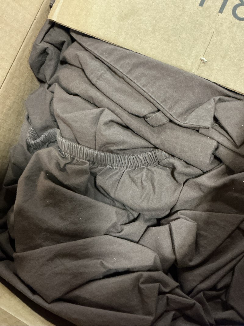 Condition photo showing As Is for organic brushed cotton sheet set, king, espresso