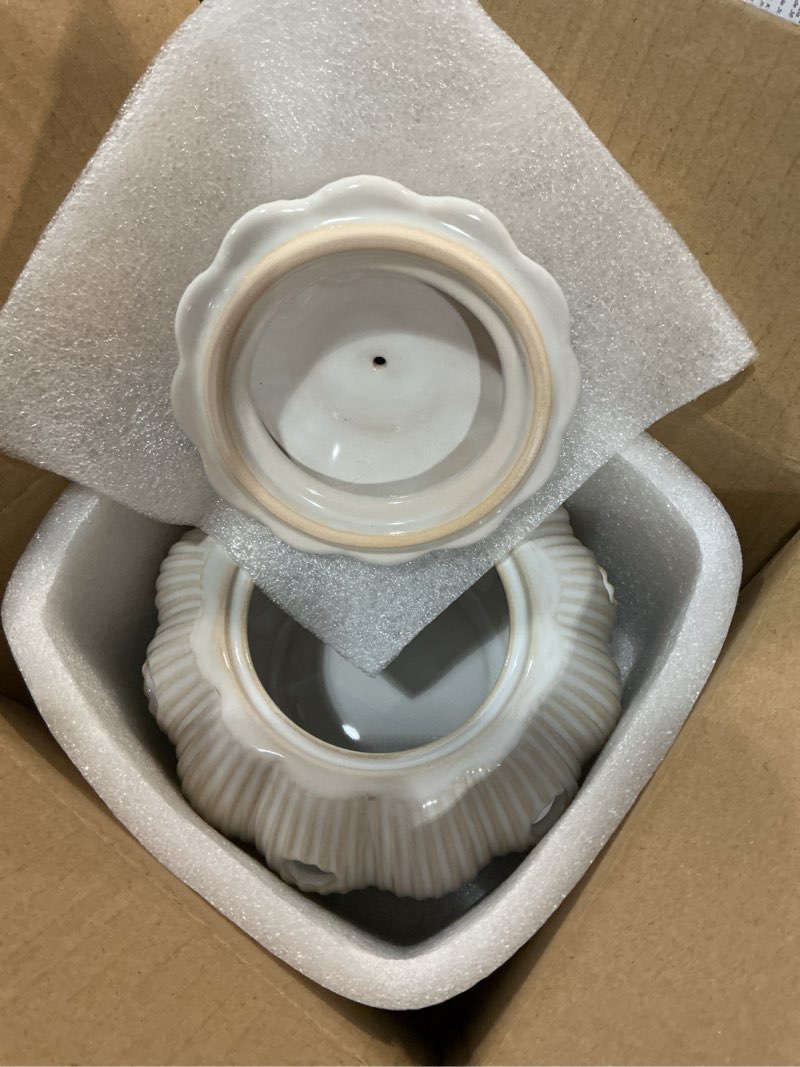 Condition photo showing New/Like New for garlic storage pod ceramic garlic keeper with lid large garlic container for counter, white
