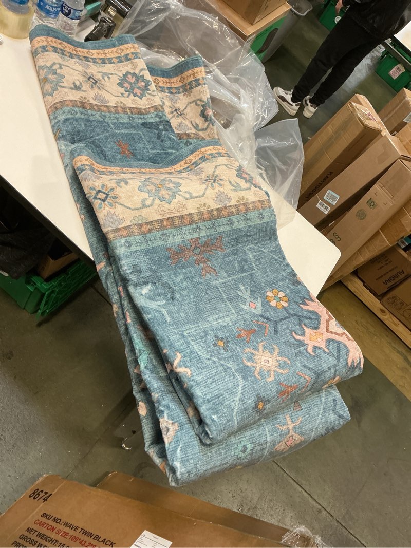 Condition photo showing New/Like New for Blue Big Rugs for Living Room - Dusty Blue 10x12 Area Rug for Large Bedroom, Dining Room, Washable Lightweight Foldable Floral Modern Home Décor 10' x 12' (Rectangular) Dusty Blue