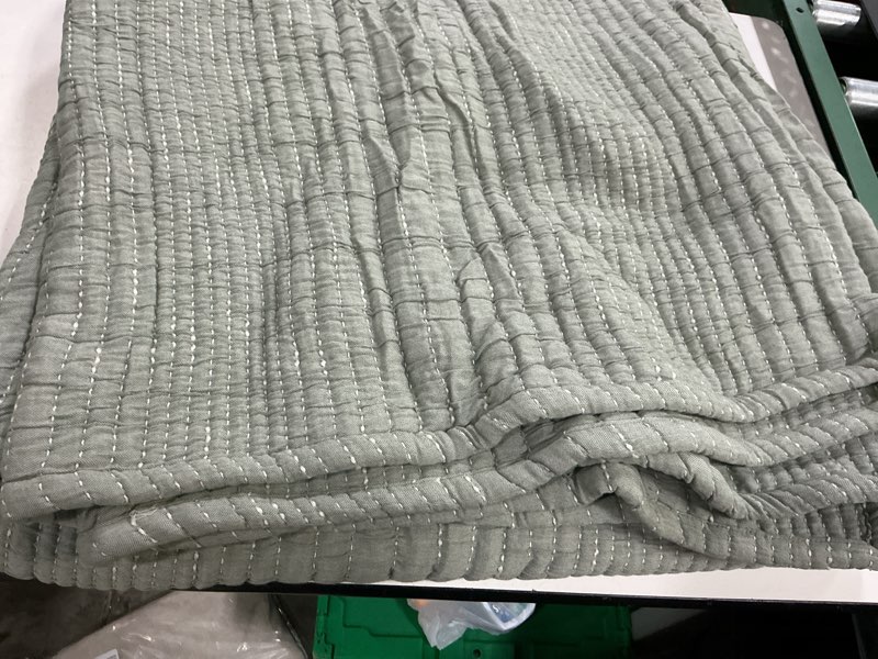 Condition photo showing As Is for organic cotton channel stitch coverlet set  color is  green size king