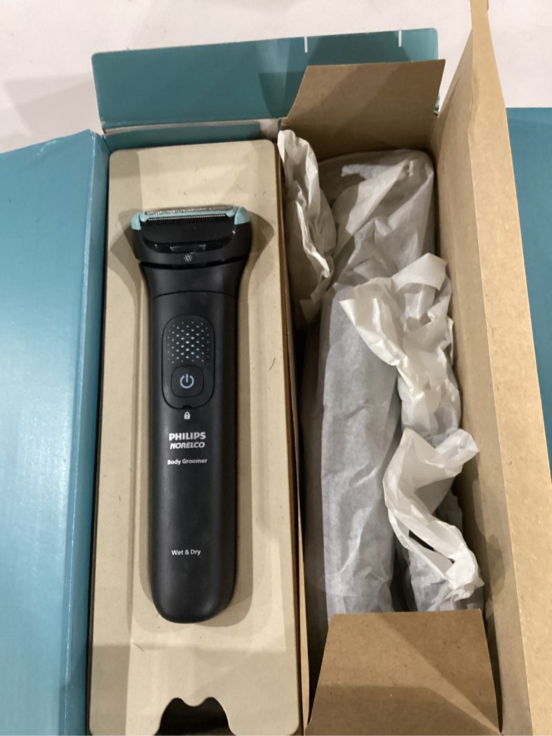 Condition photo showing As Is for missing parts,not tested***** philips norelco body groomer 7000 series, waterproof men's full body groomer with travel case, triple protect shave system & body hair trimmer with contour-following 2d flexing head, bg7490/50 black bg7490/50 + 9 accessories