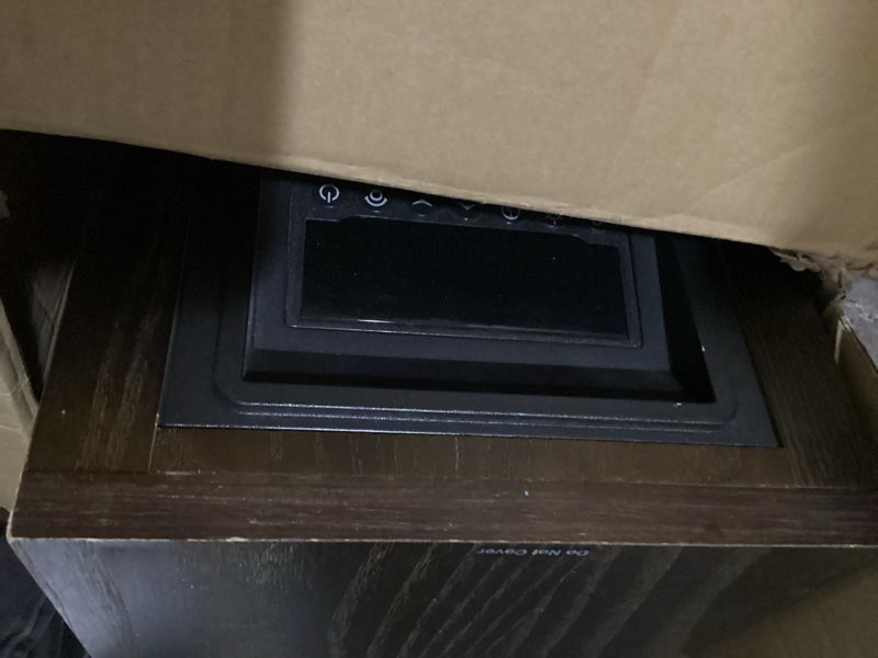 Condition photo showing New/Like New for air choice infrared space heater, 1500w electric portable heater with remote control and thermostat, fast & quiet heating tower room heater for indoor use, bedroom, office, home, walnut