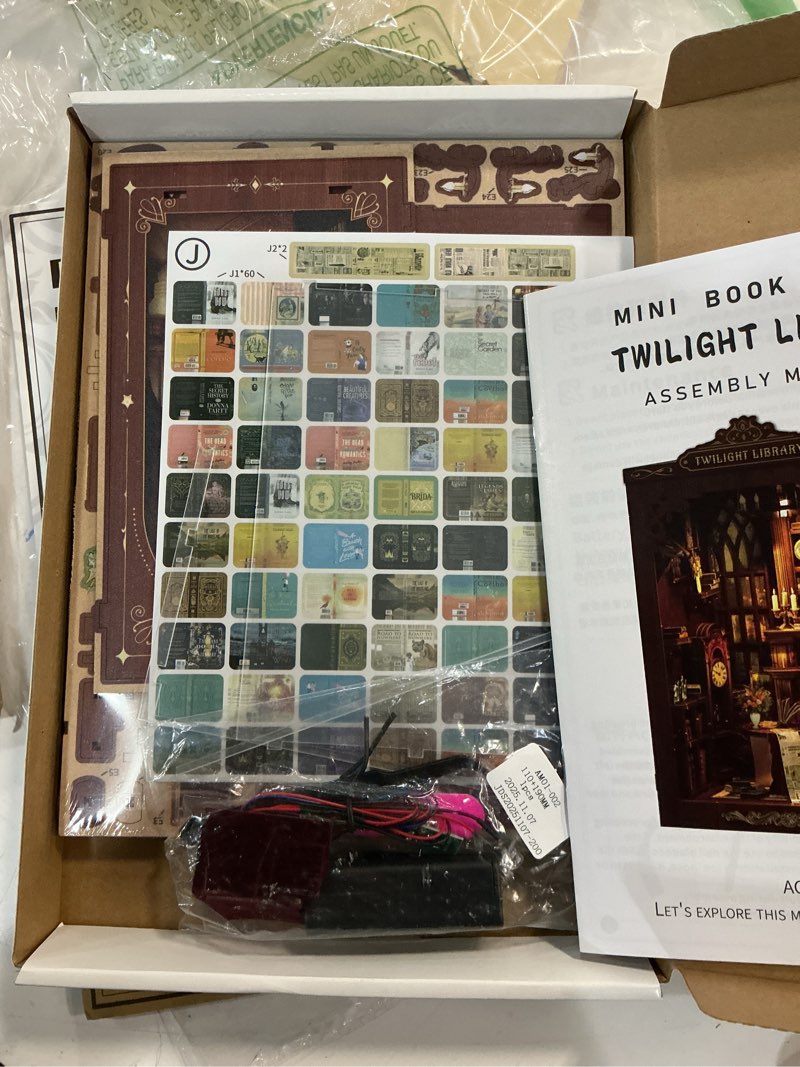Condition photo showing Good Condition for Book Nook Kit?DIY Miniature Dollhouse Kit for Adults and Teens?3D Wooden Tiny House for Family and Friends?Bookshelf Decor in Halloween/Christmas?Book Store? (Twilight Library)