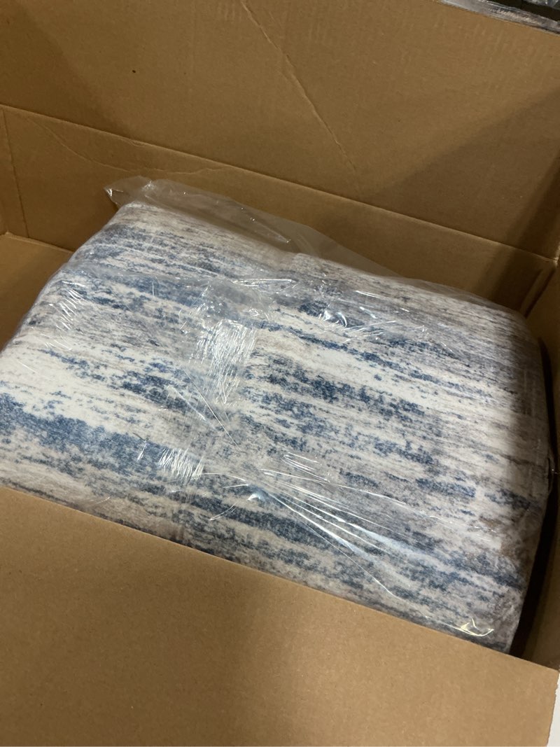 Condition photo showing Good Condition for KOZYFLY Modern Abstract Washable Rug Runner 2.6x16 Hallway Rug Runner Non-Slip Soft Kitchen Runner Rugs, Grey-Blue Striped Carpet for Stair Entryway Bathroom Laundry Room Foyer 2'8" x 16' (Runner) Blue-grey