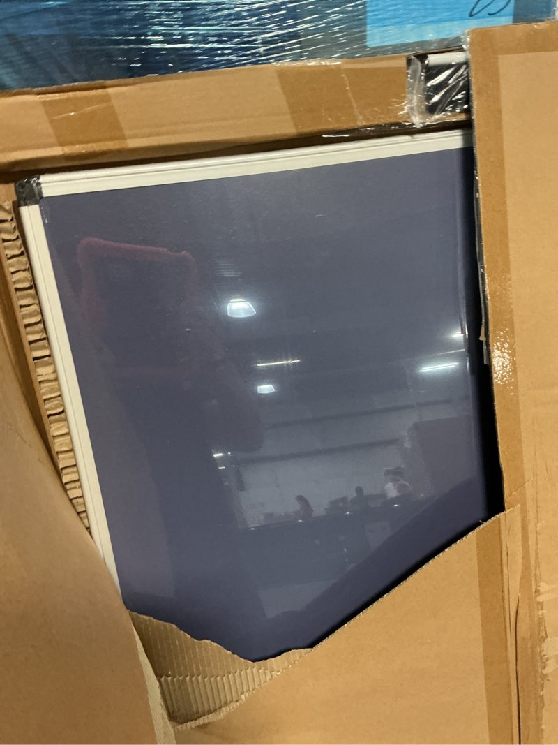 Condition photo showing Good Condition for magnetic white board hanging 36" x 48" for office, class, home, sliver aluminum frame, 1 dry-erase eraser, 2 multicolor marker, 4 magnetic pins, students, teachers 48"w x 36"h