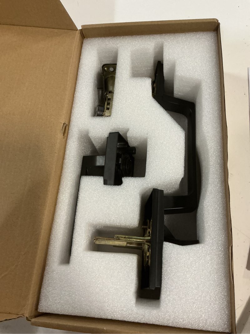 Condition photo showing Good Condition for aeekel black front door handle no lock, exterior entry door handle with interior passage levers, front door lock set for left right handle doors, deadbolt set not included, non-locking 1 pack front door(no lock)