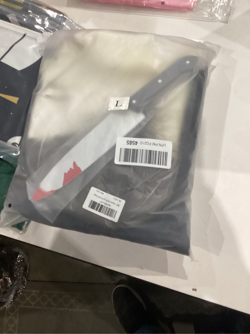 Condition photo showing New/Like New for Navy Blue Coveralls Costume for Adults - Halloween Killer Jumpsuit with Mask and Toy Knife - Horror Cosplay Outfit Large