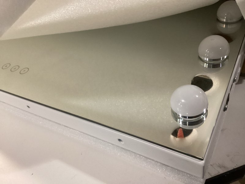 Condition photo showing Good Condition for Vanity Mirror with Lights Lighted Makeup Mirror with 15 Dimmable LED Bulbs,3 Color Lighting Modes,USB Charging Port Touch Control,Sturdy Metal Frame Design 24x18 Inch,White White 22.8"L x 18"W