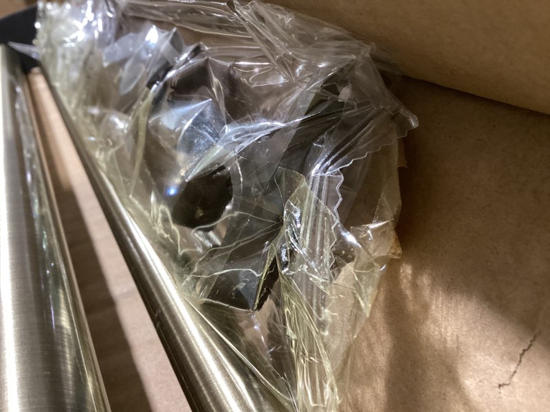 Condition photo showing New/Like New for double curtain rods for windows 36-72 inches, 1'' front and 5/8''back double drapery rods with premium aluminum brackets and end cap finials, adjustable antique bronze dual window curtain rod 36-72" antique bronze