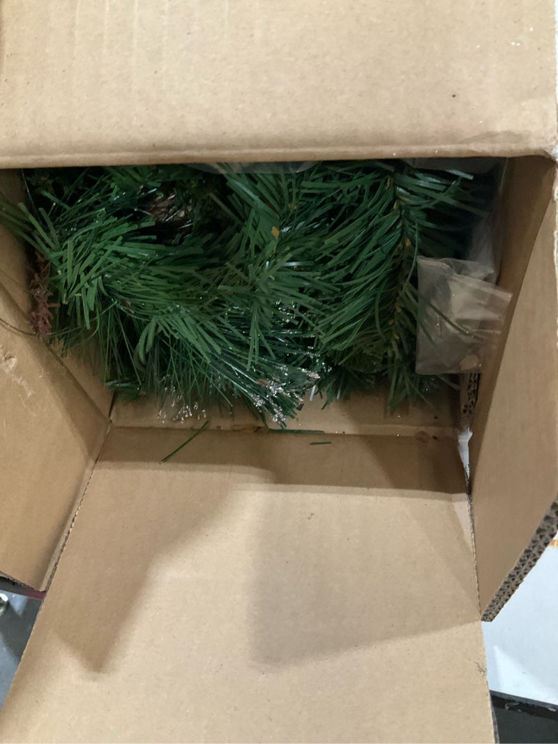 Condition photo showing Good Condition for national tree company 9 ft pre-lit crestwood spruce artificial christmas garland, christmas decoration with glitter, pinecones, red berries, 50 clear lights, 180 tips, green plug in tree