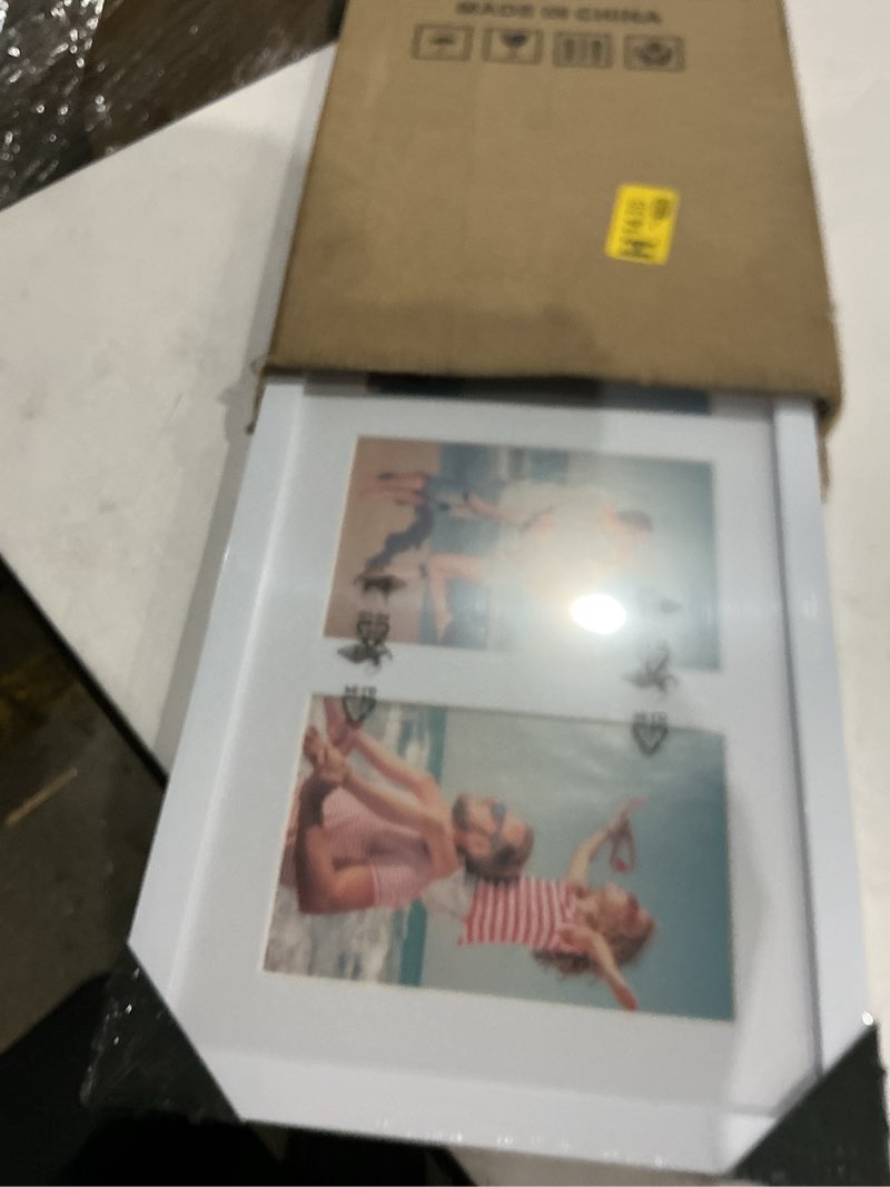 Condition photo showing Good Condition for decoruhome 8x24 picture frames collage wall decor, display 5pcs 4x6 photos with mat or 1pcs 8x24 unmatted, 5 4x6 collage picture frames for wall mounting, white 8x24 (5-4x6) white
