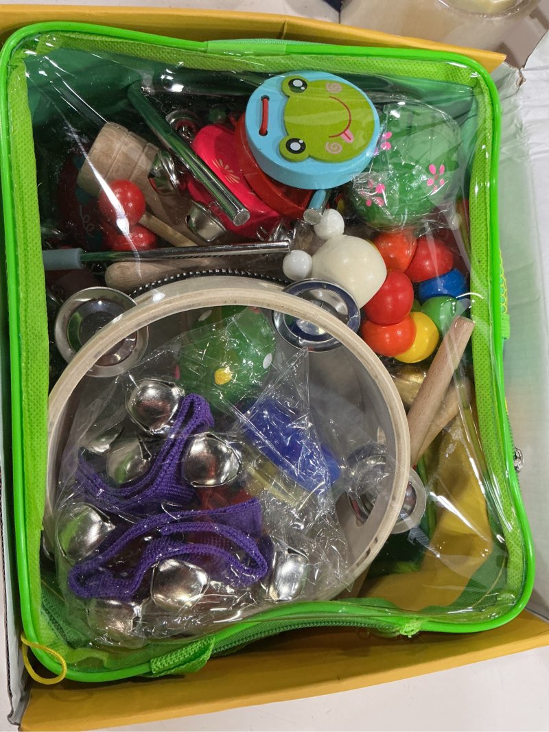 Condition photo showing Good Condition for kids musical instruments, 33pcs 18 types wooden percussion instruments tambourine xylophone toys for kids children, preschool education early learning musical toy for boys and girls rainbow