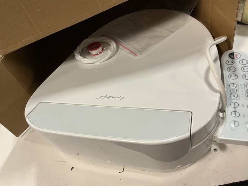 Condition photo showing Good Condition for bidet toilet seat, electric smart heated seat with slow closes, warm water, dryer, vortex wash, rear and front wash, night light, white, 208 (elongated) oval