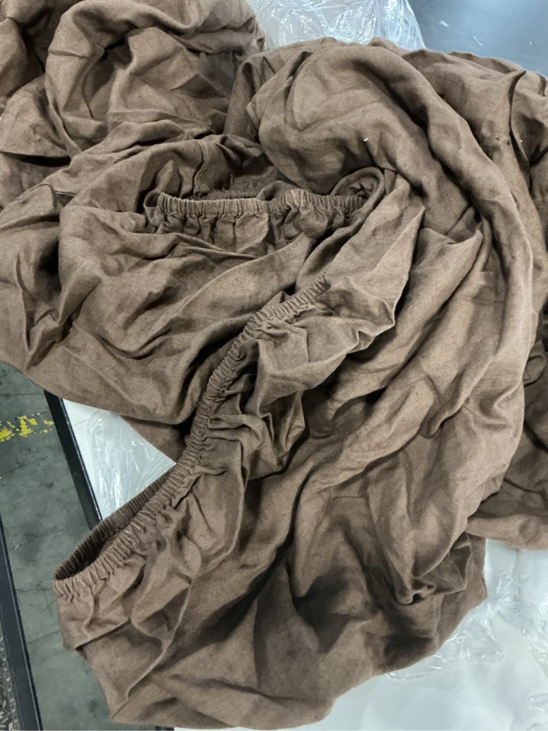 Condition photo showing As Is for quince european linen sheet set, king, espresso(incomplete  1 piece)