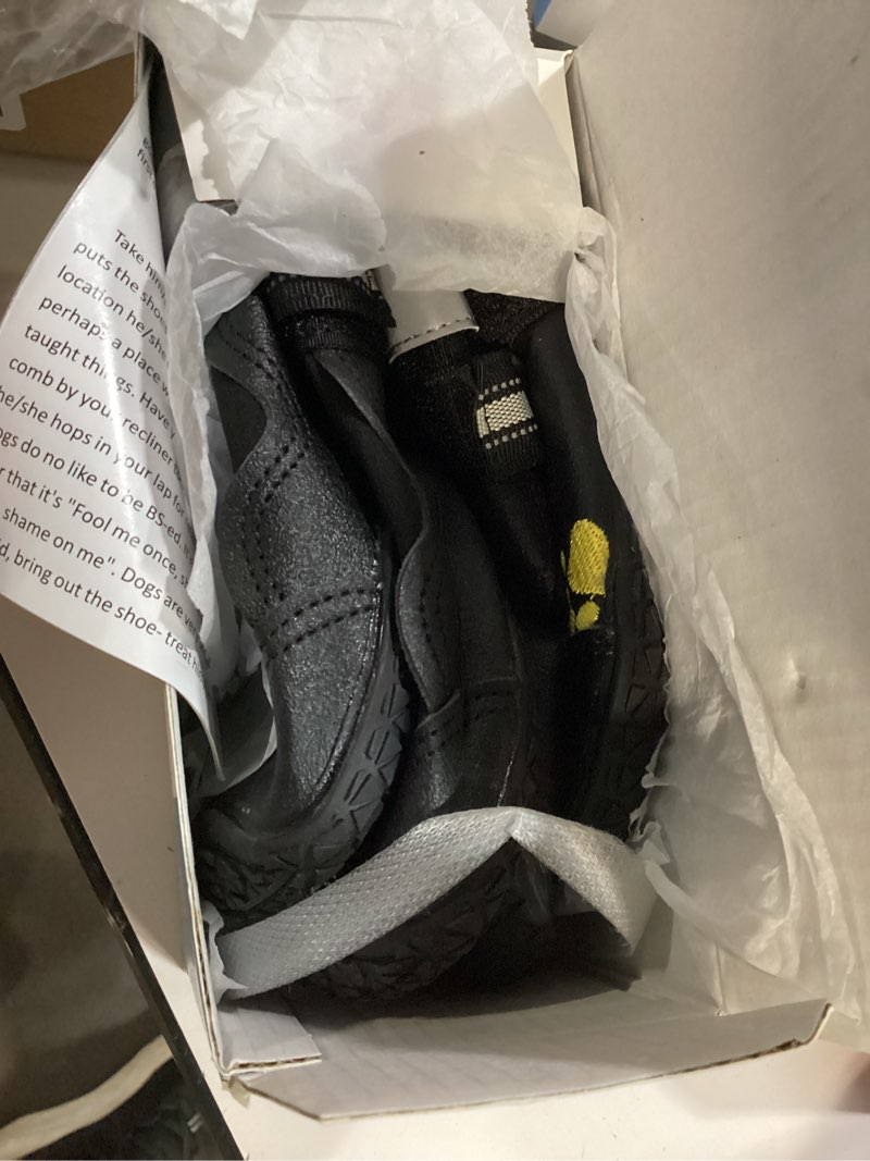 Condition photo showing Good Condition for QUMY Dog Shoes for Large Dogs, Medium Dog Boots & Paw Protectors for Winter Snowy Day, Summer Hot Pavement, Water-Resistant in Rainy Weather, Outdoor Walking, Indoor Hardfloors Skid-Resistant Sole Black Size 8: 3.0''x3.3"(W*L) (Pack of 4)