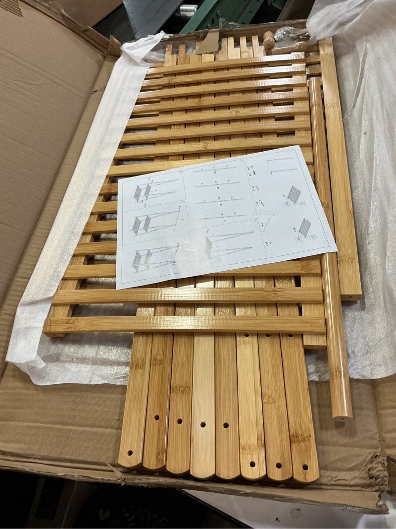 Condition photo showing Good Condition for Bamboo Clothing Rack with Top Hanging Garment Rod, 2 Side Hooks & Bottom 2-Tier Shelves – Space-Saving Organizer for Clothes, Hats, Bags & Shoes 2 shelf