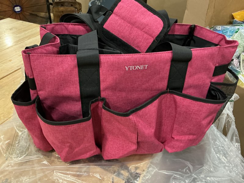 Condition photo showing Good Condition for ytonet wearable cleaning supply caddy, foldable cleaning tote with dividers | with foldable dividers, portable cleaning bag for housekeepers, kitchen supplies organizer, car detailing bag, red rose red large