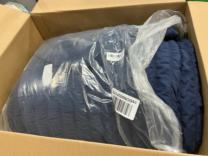 Condition photo showing Good Condition for HYMOKEGE Navy Blue Queen Comforter Set Seersucker 7 Pieces, All Season Luxury Bed in a Bag for Bedroom, Bedding Set with Comforters, Sheets, Pillowcases & Shams Queen(88"x 88") Navy Blue