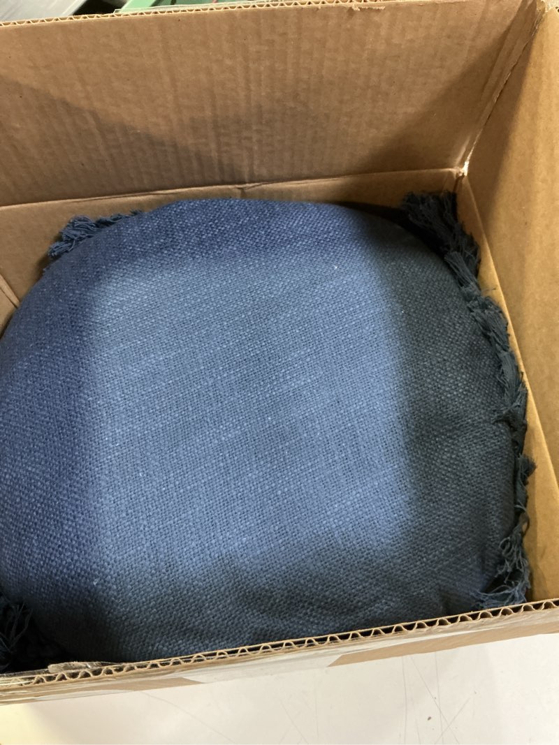 Condition photo showing Good Condition for Indigo Ink - Decorative Throw Pillows for Couch or Bed, Boho Home Décor Round Cotton 20" x 20" Pillow with Tassels (Tufted Medallion Collection, Navy Blue) 20" Round Navy Blue