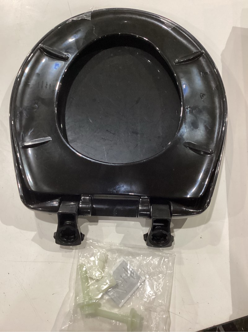 Condition photo showing New/Like New for bemis classic colors slow close toilet seat, easy clean hinges and durable plastic seat, made in usa, round, black round black